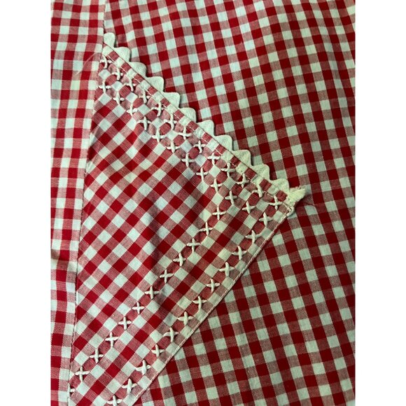 Vintage Red Gingham Half Apron Embroidered Pockets Farmhouse OSFM - Picture 4 of 9